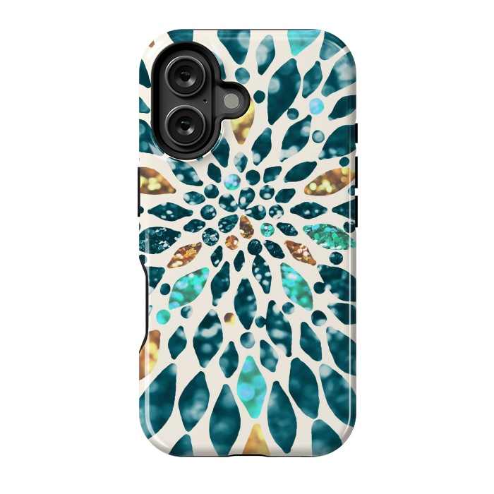 iPhone 16 StrongFit Glitter Dahlia in Gold, Aqua and Ocean Green by Tangerine-Tane