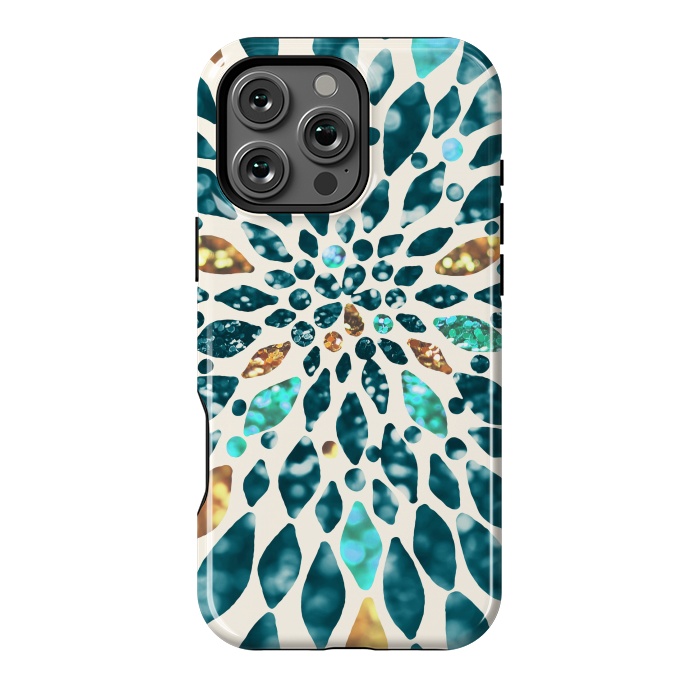 iPhone 16 Pro Max StrongFit Glitter Dahlia in Gold, Aqua and Ocean Green by Tangerine-Tane