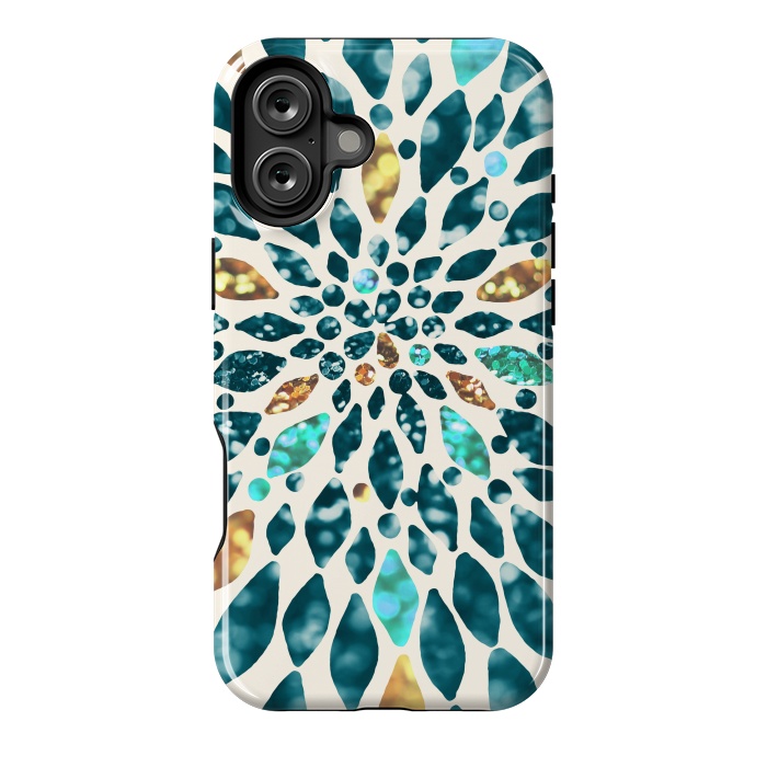 iPhone 16 Plus StrongFit Glitter Dahlia in Gold, Aqua and Ocean Green by Tangerine-Tane