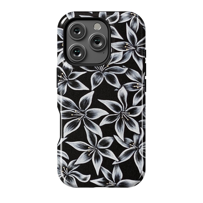 iPhone 16 Pro StrongFit Black & White Lily by Denise Cassidy Wood