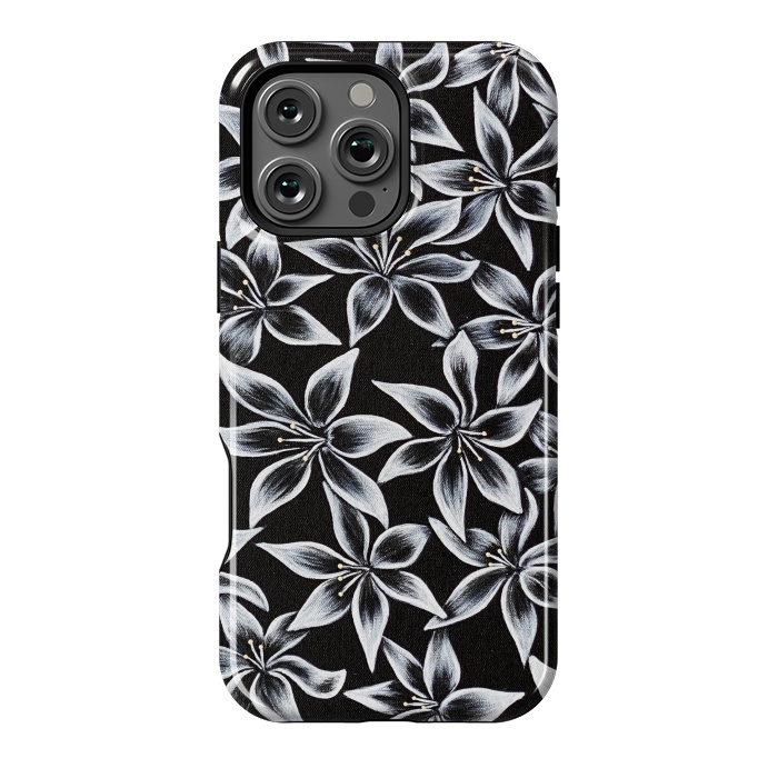 iPhone 16 Pro Max StrongFit Black & White Lily by Denise Cassidy Wood