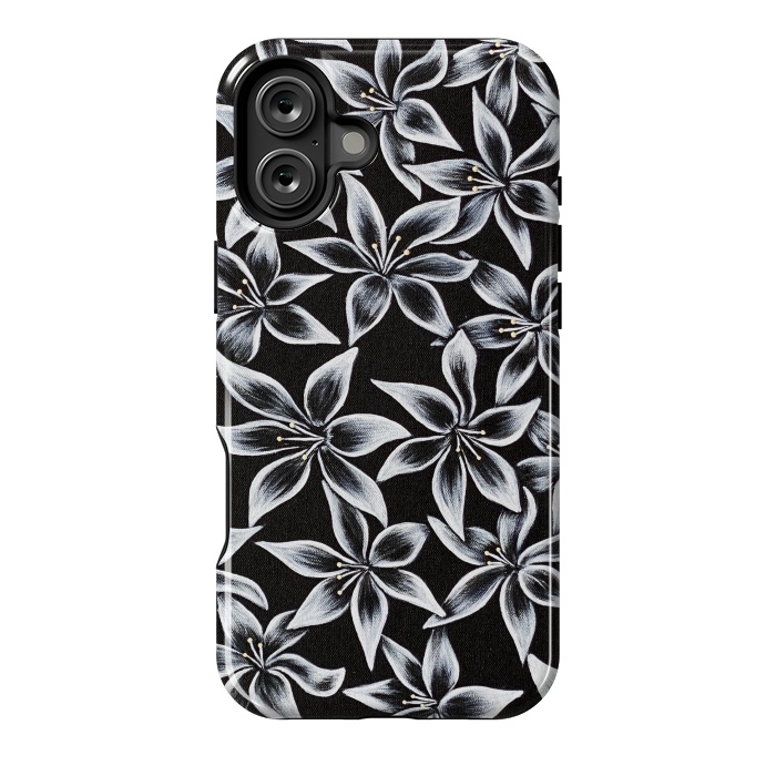 iPhone 16 Plus StrongFit Black & White Lily by Denise Cassidy Wood