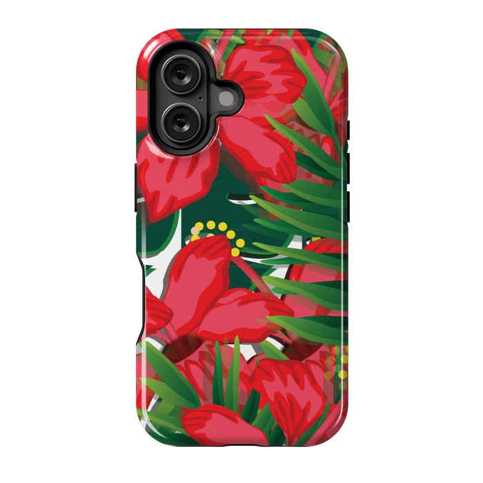 iPhone 16 StrongFit red tulips tropical by MALLIKA