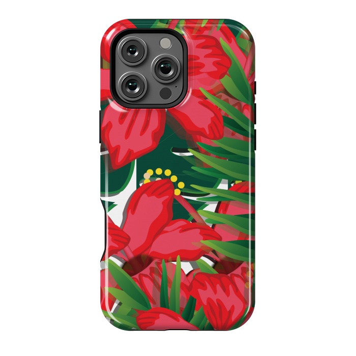 iPhone 16 Pro Max StrongFit red tulips tropical by MALLIKA