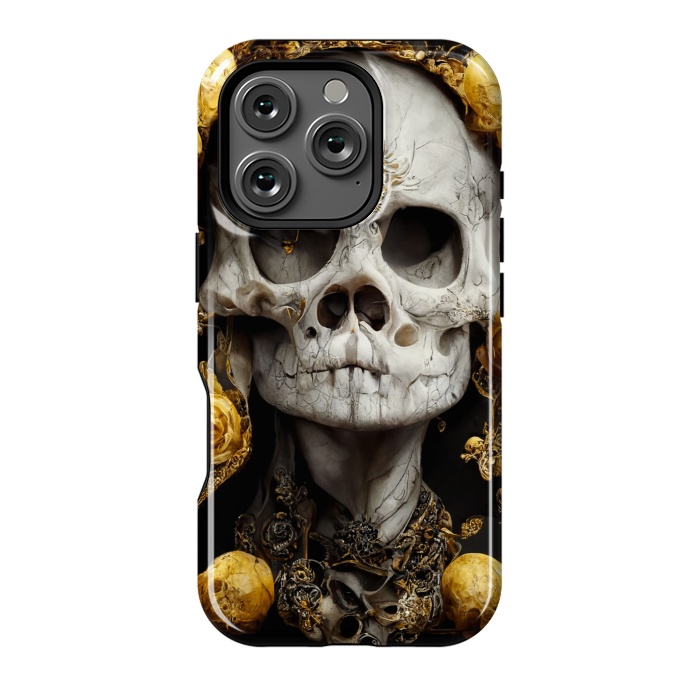 iPhone 16 Pro StrongFit yellow gold roses skull by haroulita