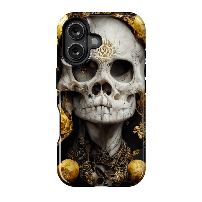 iPhone 16 StrongFit yellow gold roses skull by haroulita