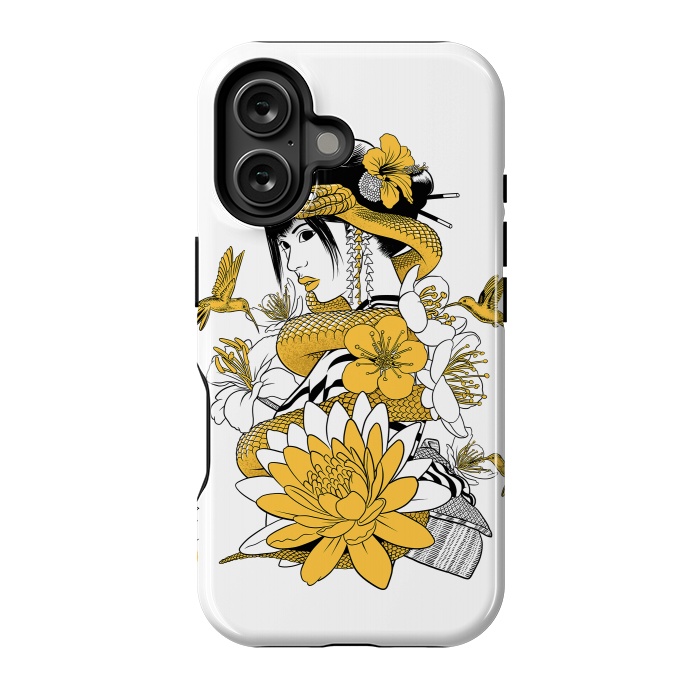 iPhone 16 StrongFit Yellow snake geisha by Alberto