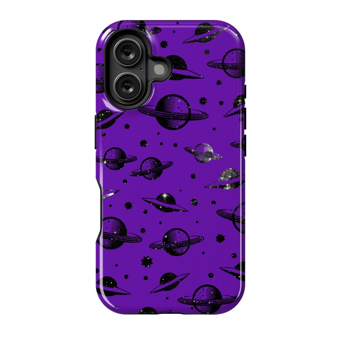 iPhone 16 StrongFit Planets, stars space pattern on purple background by Oana 