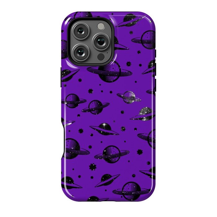 iPhone 16 Pro Max StrongFit Planets, stars space pattern on purple background by Oana 