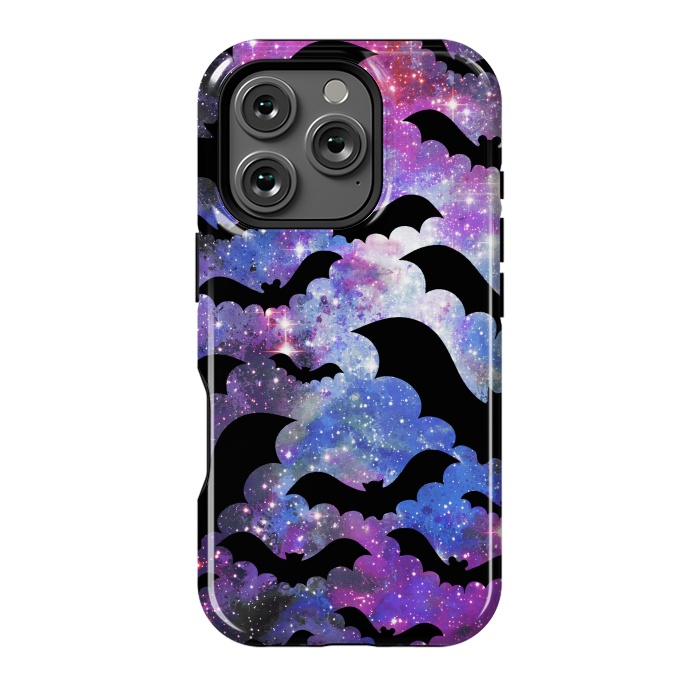 iPhone 16 Pro StrongFit Flying bats and starry night sky - purple-blue night sky by Oana 