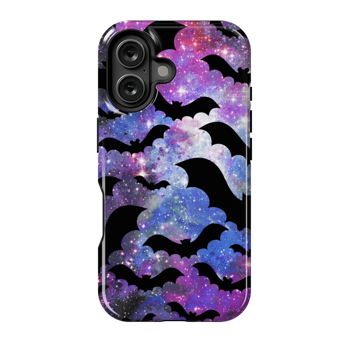 iPhone 16 StrongFit Flying bats and starry night sky - purple-blue night sky by Oana 