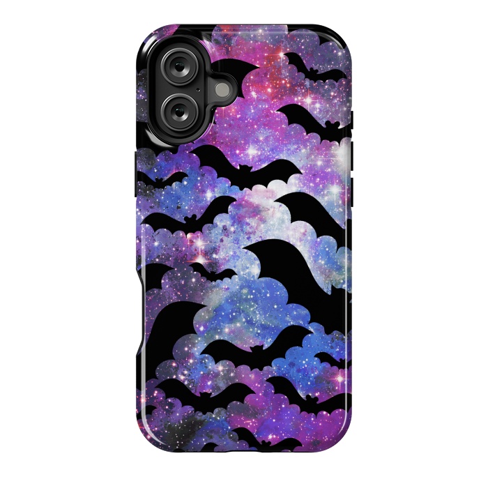 iPhone 16 Plus StrongFit Flying bats and starry night sky - purple-blue night sky by Oana 