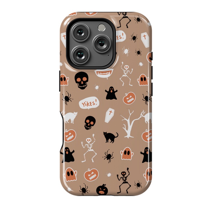 iPhone 16 Pro StrongFit Halloween Monster pattern - cute Halloween stickers - skull, pumpkin, black cat, ghost by Oana 