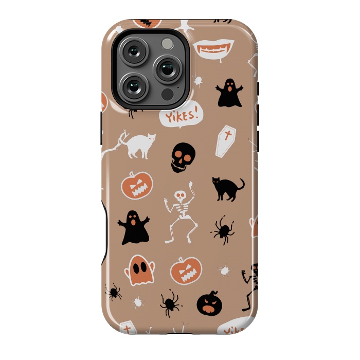 iPhone 16 Pro Max StrongFit Halloween Monster pattern - cute Halloween stickers - skull, pumpkin, black cat, ghost by Oana 