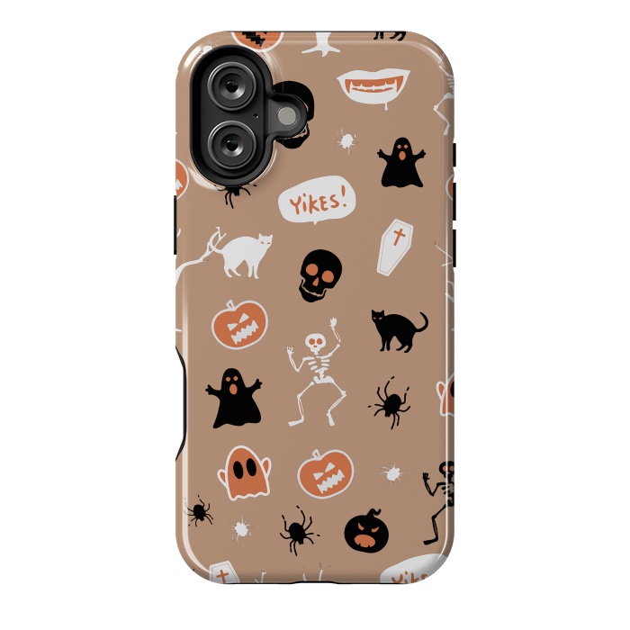 iPhone 16 Plus StrongFit Halloween Monster pattern - cute Halloween stickers - skull, pumpkin, black cat, ghost by Oana 