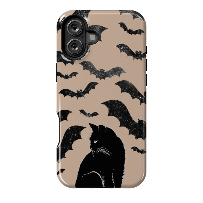 iPhone 16 Plus StrongFit Black cats and night sky bats - Halloween witchy illustration by Oana 