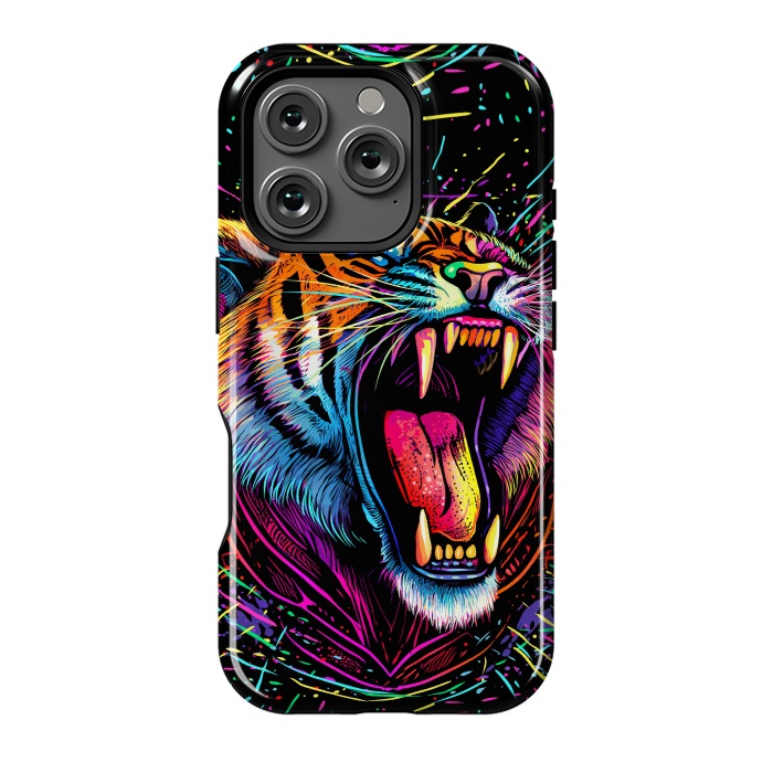 iPhone 16 Pro StrongFit Bored Screaming Psychedelic Tiger by Alberto