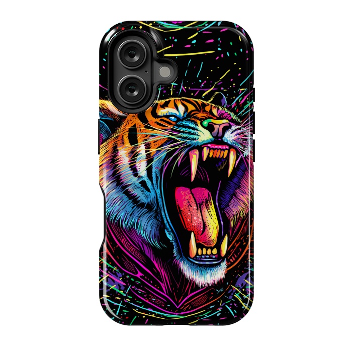 iPhone 16 StrongFit Bored Screaming Psychedelic Tiger by Alberto