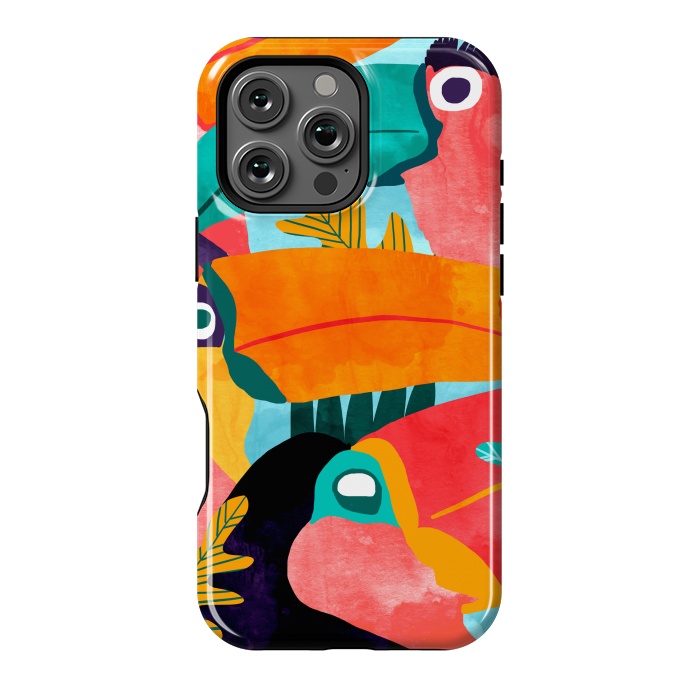 iPhone 16 Pro Max StrongFit Toucan Flock | Watercolor Modern Bohemian Wildlife Jungle Birds Colorful Painting by Uma Prabhakar Gokhale