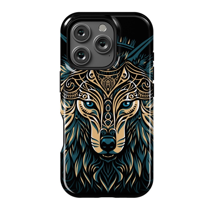 iPhone 16 Pro StrongFit Tribal golden shield wolf by Alberto