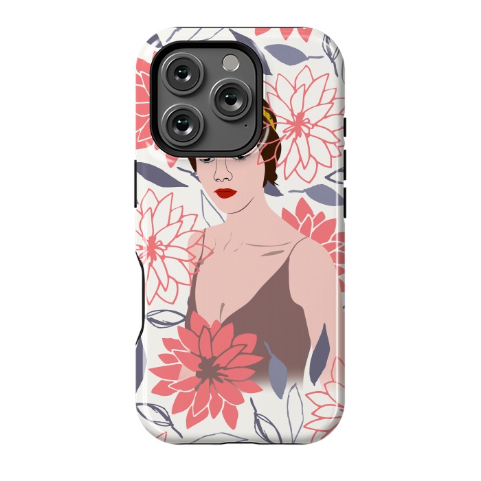 iPhone 16 Pro StrongFit Shyly Girl, Woman Illustration Drawing, Minimal Tropical Boho by Creativeaxle