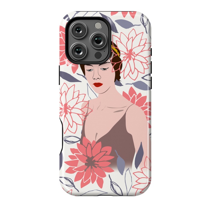 iPhone 16 Pro Max StrongFit Shyly Girl, Woman Illustration Drawing, Minimal Tropical Boho by Creativeaxle