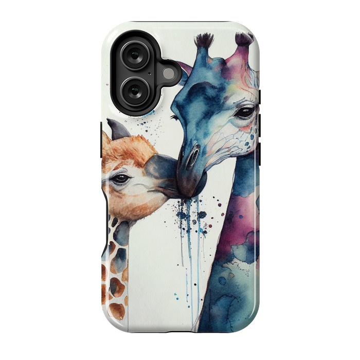 iPhone 16 StrongFit Giraffe Love in Watercolor by Texnotropio