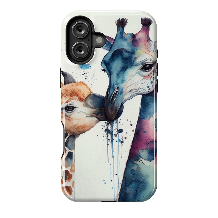 iPhone 16 Plus StrongFit Giraffe Love in Watercolor by Texnotropio