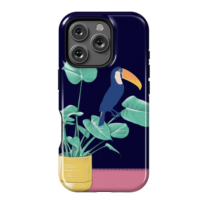 iPhone 16 Pro StrongFit Toucan and plant - colorful minimal illustration by Oana 