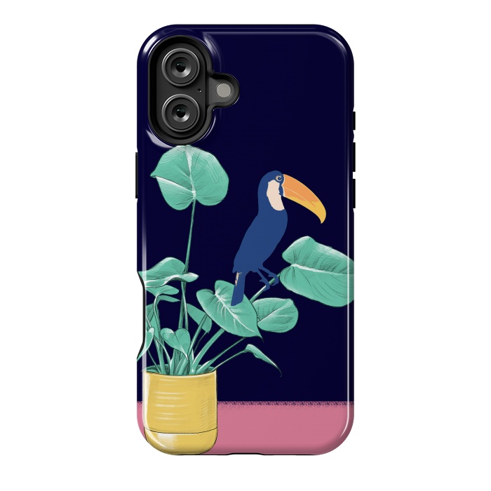 iPhone 16 Plus StrongFit Toucan and plant - colorful minimal illustration by Oana 