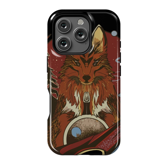 iPhone 16 Pro StrongFit Wolf portrait with pine trees in the back by Josie