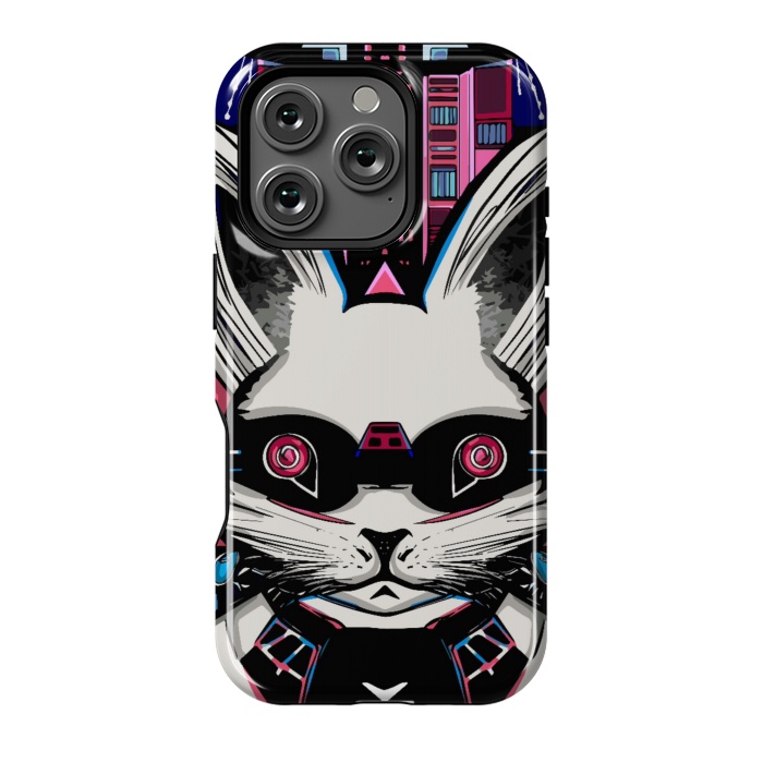 iPhone 16 Pro StrongFit Neon cyberpunk rabbit with glowing eyes background  by Josie