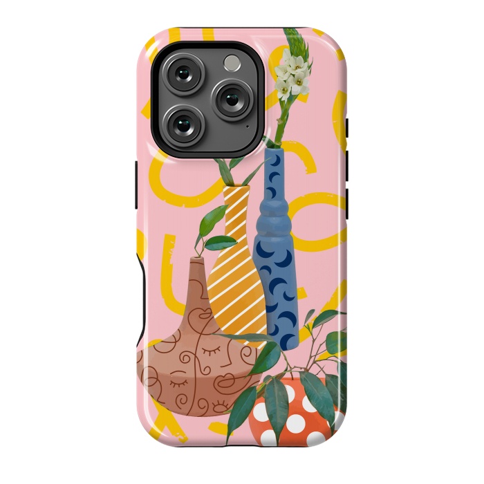 iPhone 16 Pro StrongFit Modern Botanicals, Abstract Plant Pots, Quirky Nature Bohemian, Contemporary Décor by Uma Prabhakar Gokhale