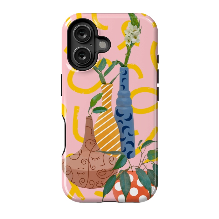 iPhone 16 StrongFit Modern Botanicals, Abstract Plant Pots, Quirky Nature Bohemian, Contemporary Décor by Uma Prabhakar Gokhale