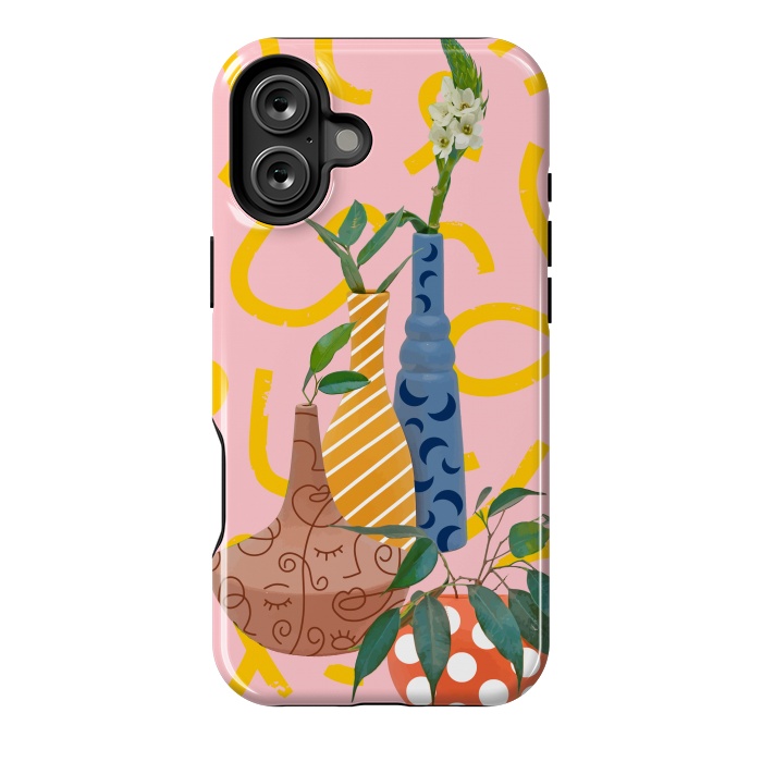 iPhone 16 Plus StrongFit Modern Botanicals, Abstract Plant Pots, Quirky Nature Bohemian, Contemporary Décor by Uma Prabhakar Gokhale