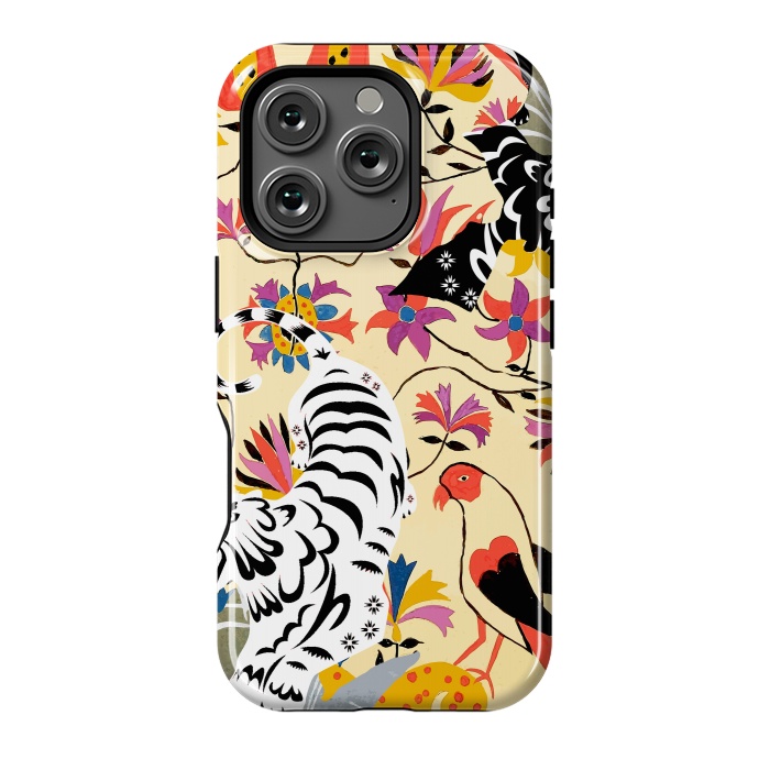 iPhone 16 Pro StrongFit Yin Yang, Vintage Botanical Tiger Jungle, Balance Positivity Peace, Forest Animals Wild Cat by Uma Prabhakar Gokhale