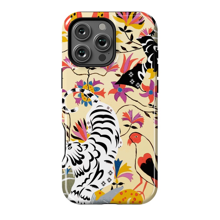 iPhone 16 Pro Max StrongFit Yin Yang, Vintage Botanical Tiger Jungle, Balance Positivity Peace, Forest Animals Wild Cat by Uma Prabhakar Gokhale