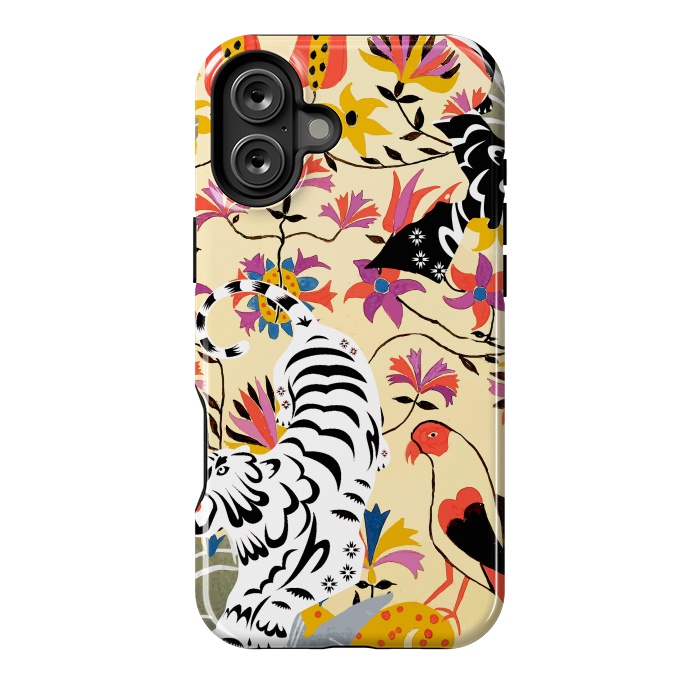 iPhone 16 Plus StrongFit Yin Yang, Vintage Botanical Tiger Jungle, Balance Positivity Peace, Forest Animals Wild Cat by Uma Prabhakar Gokhale