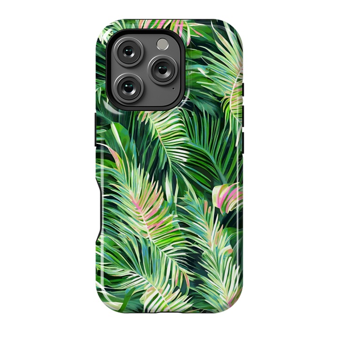 iPhone 16 Pro StrongFit Palm & Peace Art Print, Tropical Botanical Jungle Canvas Print, Nature Painting Plants Forest Poster by Uma Prabhakar Gokhale