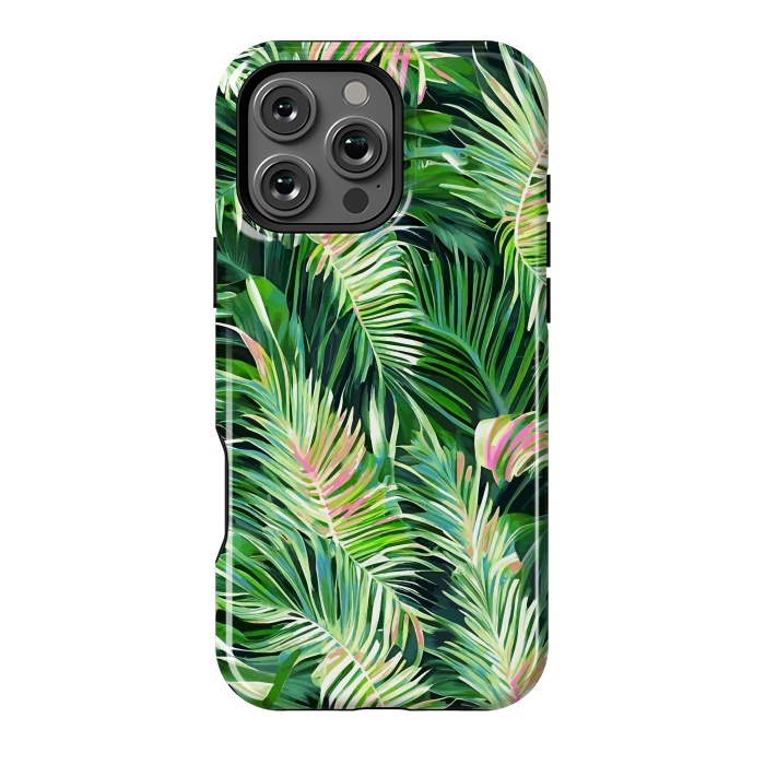 iPhone 16 Pro Max StrongFit Palm & Peace Art Print, Tropical Botanical Jungle Canvas Print, Nature Painting Plants Forest Poster by Uma Prabhakar Gokhale