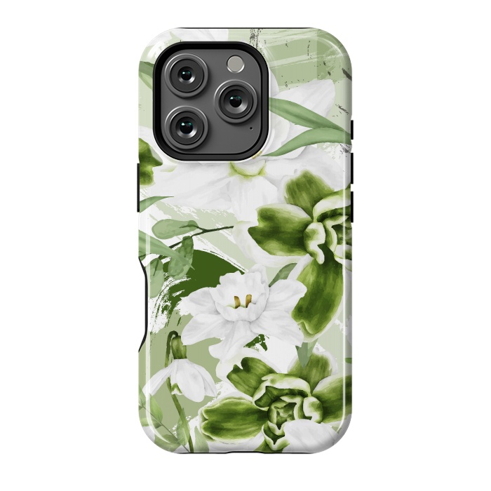 iPhone 16 Pro StrongFit White Watercolor Flowers 1 by Bledi