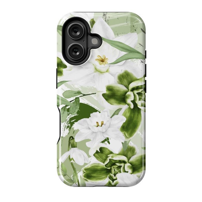 iPhone 16 StrongFit White Watercolor Flowers 1 by Bledi