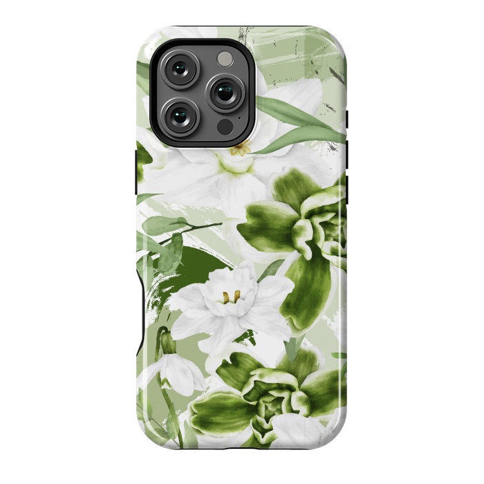 iPhone 16 Pro Max StrongFit White Watercolor Flowers 1 by Bledi