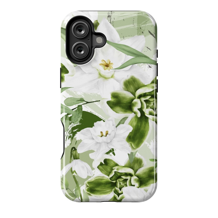 iPhone 16 Plus StrongFit White Watercolor Flowers 1 by Bledi