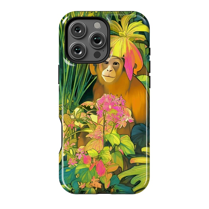 iPhone 16 Pro Max StrongFit Daydreamer, Coming of Age Monkey Tropical Jungle Plants, Wildlife Botanical Nature Forest Bohemian Animals by Uma Prabhakar Gokhale