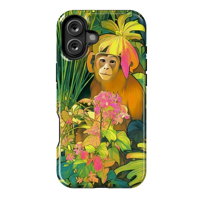 iPhone 16 Plus StrongFit Daydreamer, Coming of Age Monkey Tropical Jungle Plants, Wildlife Botanical Nature Forest Bohemian Animals by Uma Prabhakar Gokhale