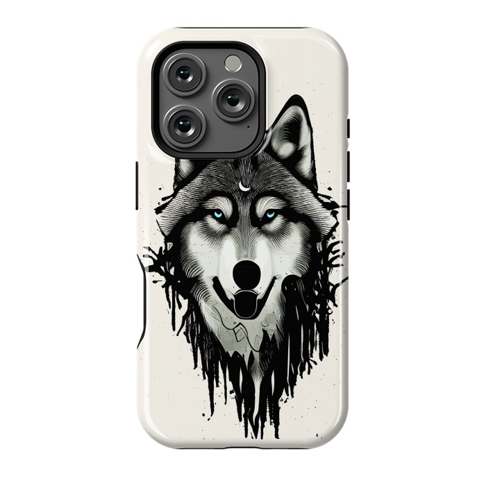 iPhone 16 Pro StrongFit Wicked Soul, Werewolf Wolf Wild Animals Sketch, Wildlife Drawing Line Art, Wild Eclectic Dark Moon by Uma Prabhakar Gokhale