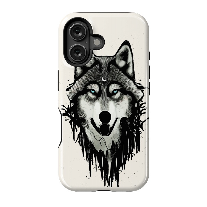 iPhone 16 StrongFit Wicked Soul, Werewolf Wolf Wild Animals Sketch, Wildlife Drawing Line Art, Wild Eclectic Dark Moon by Uma Prabhakar Gokhale