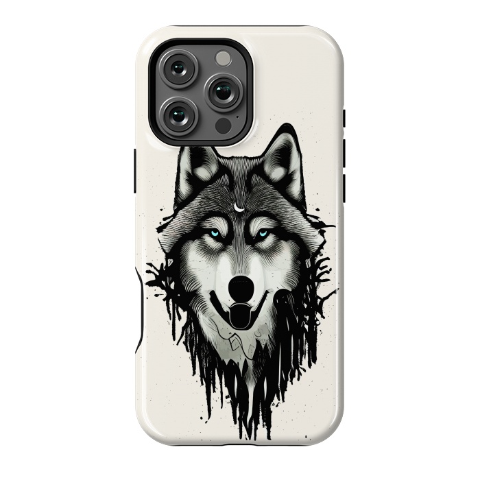 iPhone 16 Pro Max StrongFit Wicked Soul, Werewolf Wolf Wild Animals Sketch, Wildlife Drawing Line Art, Wild Eclectic Dark Moon by Uma Prabhakar Gokhale