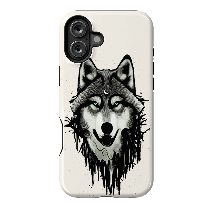 iPhone 16 Plus StrongFit Wicked Soul, Werewolf Wolf Wild Animals Sketch, Wildlife Drawing Line Art, Wild Eclectic Dark Moon by Uma Prabhakar Gokhale